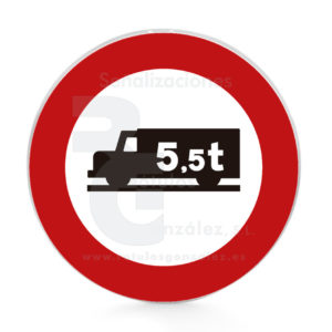 Señal de Código de Aluminio (R-107) Entrada prohibida a vehículos destinados al transporte de mercancías con mayor peso autorizado que el indicado