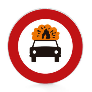 Señal de Código de Aluminio (R-109) Entrada prohibida a vehículos que transporten mercancías explosivas o inflamables