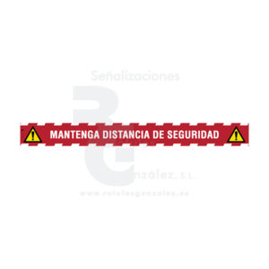 Tira adhesiva antideslizante para suelo 100×10 cm.MANTENGA DISTANCIA DE SEGURIDAD. ROJO