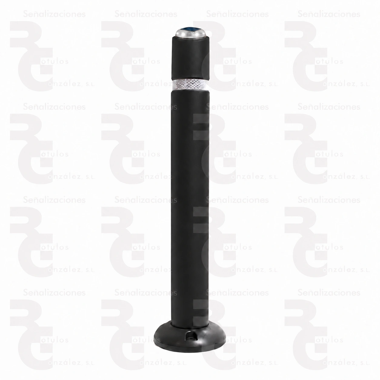 bolardo-tpu-peana-negro-led-cabezal-aprobado-rg PRÓXIMAMENTE · Bolardo flexible de TPU con LED blanco intermitente · Con peana atornillable - Imagen 1