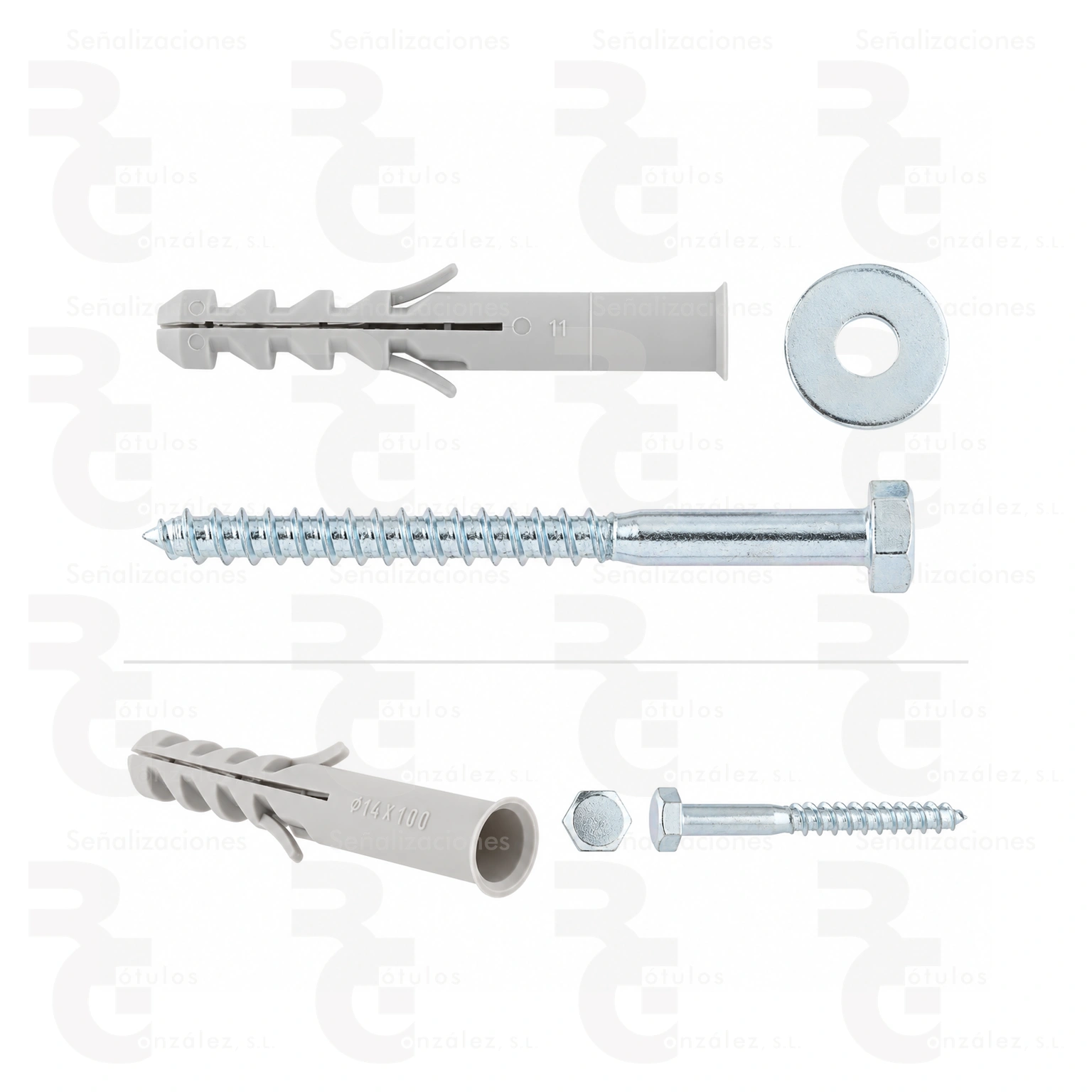 montaje-conjunto-m10x140-taco-arandela-2071005-rg Conjunto de fijación: tornillo M10 × 140, arandela y taco de nylon - Imagen 1