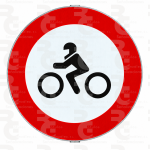 R-104 · Entrada prohibida a motocicletas · Acero MOPU CE