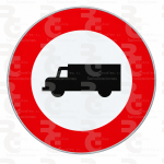 R-106 · Entrada prohibida a vehículos destinados al transporte de mercancías · Aluminio CE