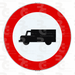 R-106 · Entrada prohibida a vehículos destinados al transporte de mercancías · Acero MOPU CE