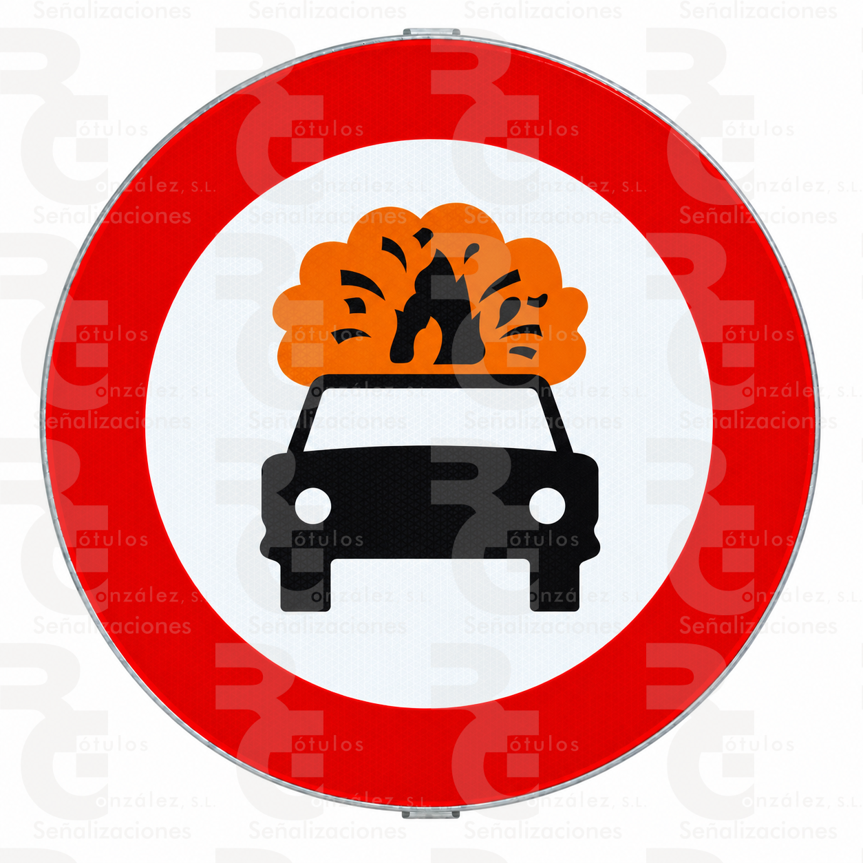 rg-montaje-r-109-mopu-2026 R-109 · Entrada prohibida a vehículos que transporten mercancías explosivas o inflamables · Acero MOPU CE - Imagen 1