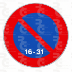 R-308d · Estacionamiento prohibido la segunda quincena · Aluminio CE
