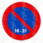R-308d · Estacionamiento prohibido la segunda quincena · Acero MOPU CE