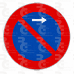 R-308g · Estacionamiento prohibido hacia la derecha · Acero MOPU CE